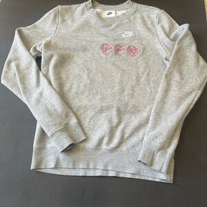 Nike Kids Light Gray Sweatshirt with Pink Heart Designs